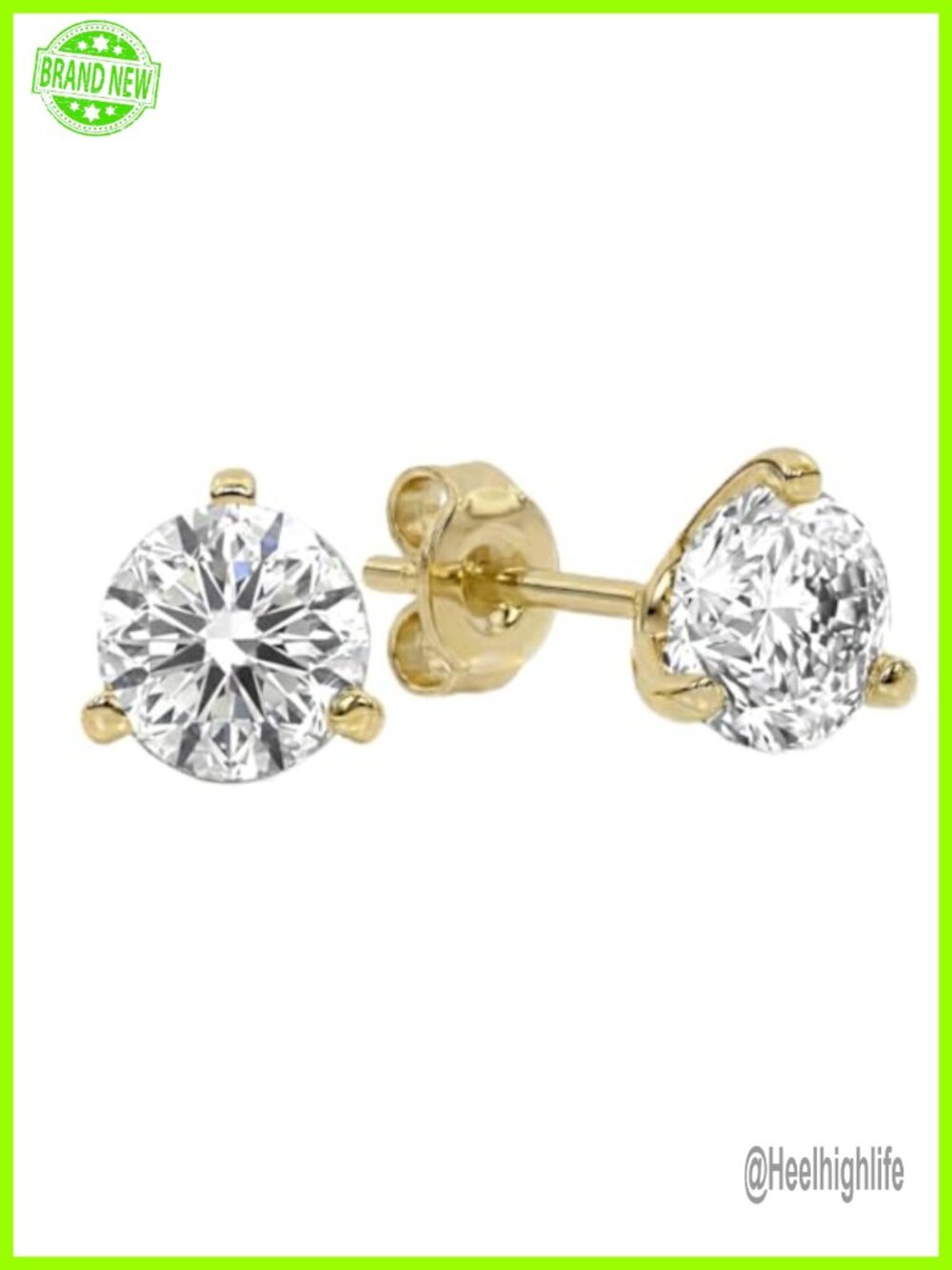 10K Solid Gold Lab Grown Diamond Stud Earrings 2ctw Screw Back